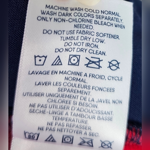 Lands End Heritage Fleece Snap Neck Pullover Red Navy Buffalo Checkers LARGE - Picture 5 of 7